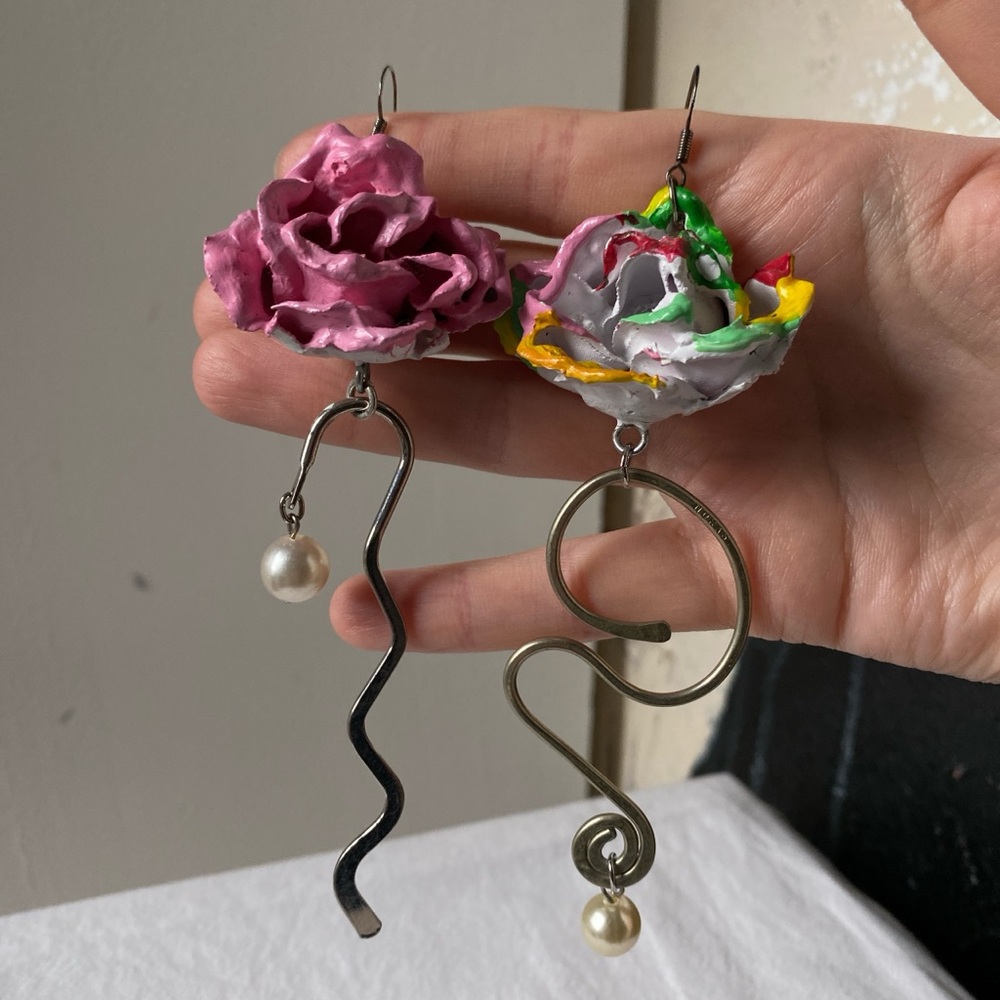 Colorful Floral Drop Earrings with Pearls